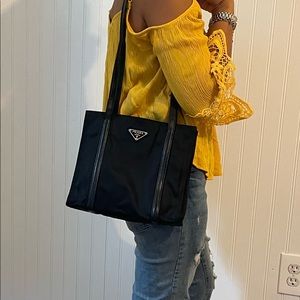 PRADA Tessuto Long Strap Nylon Tote Bag